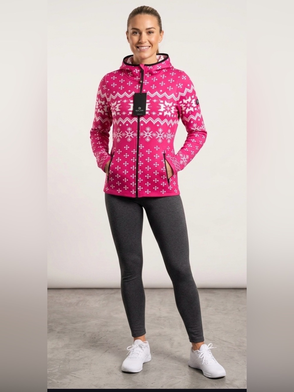 Newland Italy Women’s Pink Full Zip Hooded Cardigan Jacket Pink Nordic Knit M